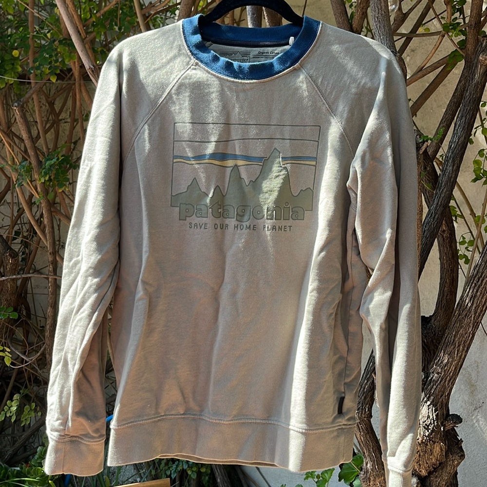 Patagonia logo organic cotton olive green sweatshirt size S
